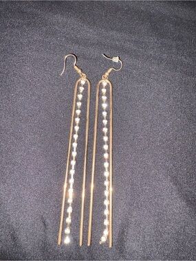 Gold-Tone Long Dangle Earrings with Crystal Accents